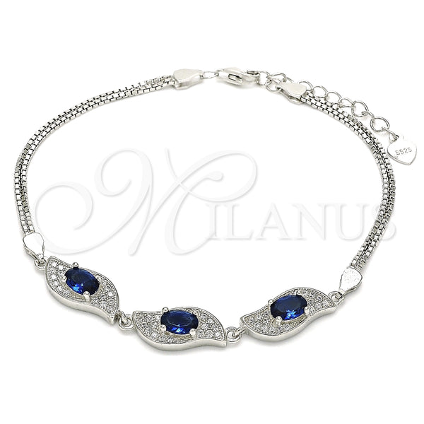 Pulsera Elegante 03.286.0014.3.07 Plata Rodinada, con Zirconia Cubica Zafiro Azul y Blanca, Pulido, Rodinado (Grosor 02 MM, 7 Pulgadas de Largo)