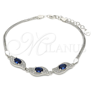 Pulsera Elegante 03.286.0014.3.07 Plata Rodinada, con Zirconia Cubica Zafiro Azul y Blanca, Pulido, Rodinado (Grosor 02 MM, 7 Pulgadas de Largo)