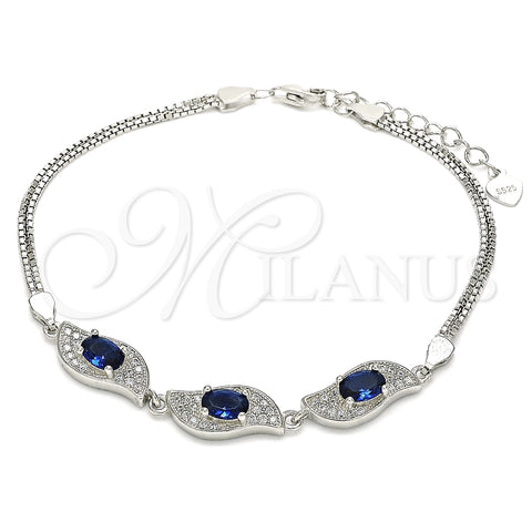 Pulsera Elegante 03.286.0014.3.07 Plata Rodinada, con Zirconia Cubica Zafiro Azul y Blanca, Pulido, Rodinado (Grosor 02 MM, 7 Pulgadas de Largo)