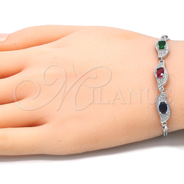 Pulsera Elegante 03.286.0014.4.07 Plata Rodinada, con Zirconia Cubica Multicolor, Pulido, Rodinado (Grosor 02 MM, 7 Pulgadas de Largo)