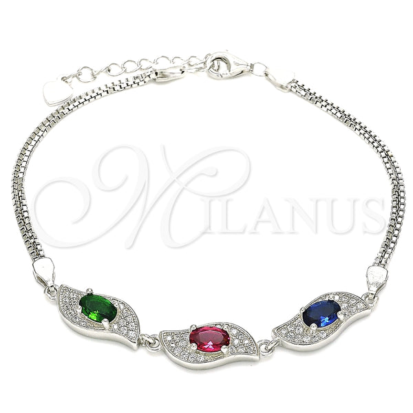 Pulsera Elegante 03.286.0014.4.07 Plata Rodinada, con Zirconia Cubica Multicolor, Pulido, Rodinado (Grosor 02 MM, 7 Pulgadas de Largo)