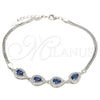 Pulsera Elegante 03.286.0015.1.07 Plata Rodinada, Diseño de Gota, con Zirconia Cubica Zafiro Azul y Blanca, Pulido, Rodinado (Grosor 02 MM, 7 Pulgadas de Largo)
