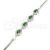 Pulsera Elegante 03.286.0015.3.07 Plata Rodinada, Diseño de Gota, con Zirconia Cubica Verde y Blanca, Pulido, Rodinado (Grosor 02 MM, 7 Pulgadas de Largo)