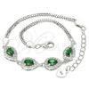 Pulsera Elegante 03.286.0015.3.07 Plata Rodinada, Diseño de Gota, con Zirconia Cubica Verde y Blanca, Pulido, Rodinado (Grosor 02 MM, 7 Pulgadas de Largo)