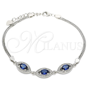 Pulsera Elegante 03.286.0016.2.07 Plata Rodinada, con Zirconia Cubica Zafiro Azul y Micro Pave Blanca, Pulido, Rodinado (Grosor 02 MM, 7 Pulgadas de Largo)