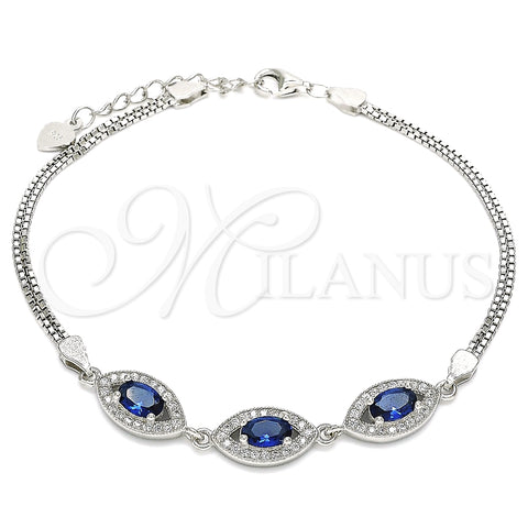 Pulsera Elegante 03.286.0016.2.07 Plata Rodinada, con Zirconia Cubica Zafiro Azul y Micro Pave Blanca, Pulido, Rodinado (Grosor 02 MM, 7 Pulgadas de Largo)