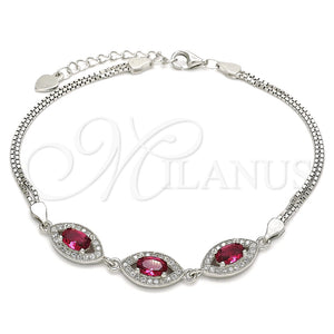 Pulsera Elegante 03.286.0016.3.07 Plata Rodinada, con Zirconia Cubica Rubi y Micro Pave Blanca, Pulido, Rodinado (Grosor 02 MM, 7 Pulgadas de Largo)