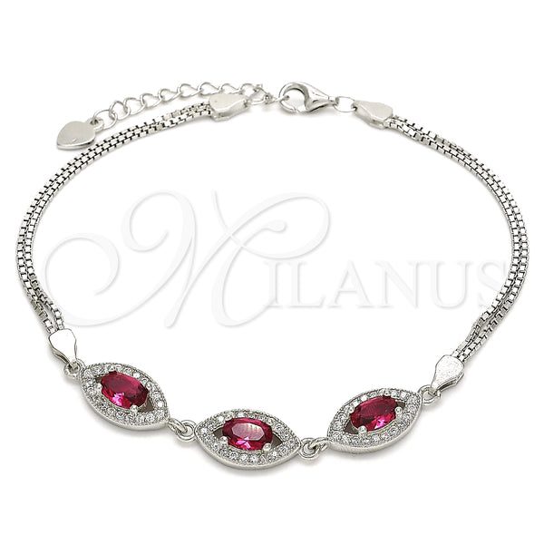 Pulsera Elegante 03.286.0016.3.07 Plata Rodinada, con Zirconia Cubica Rubi y Micro Pave Blanca, Pulido, Rodinado (Grosor 02 MM, 7 Pulgadas de Largo)