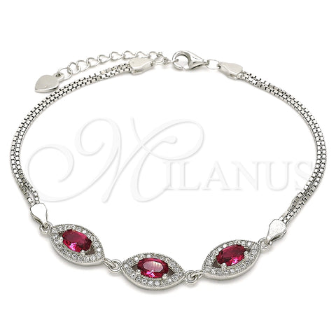 Pulsera Elegante 03.286.0016.3.07 Plata Rodinada, con Zirconia Cubica Rubi y Micro Pave Blanca, Pulido, Rodinado (Grosor 02 MM, 7 Pulgadas de Largo)