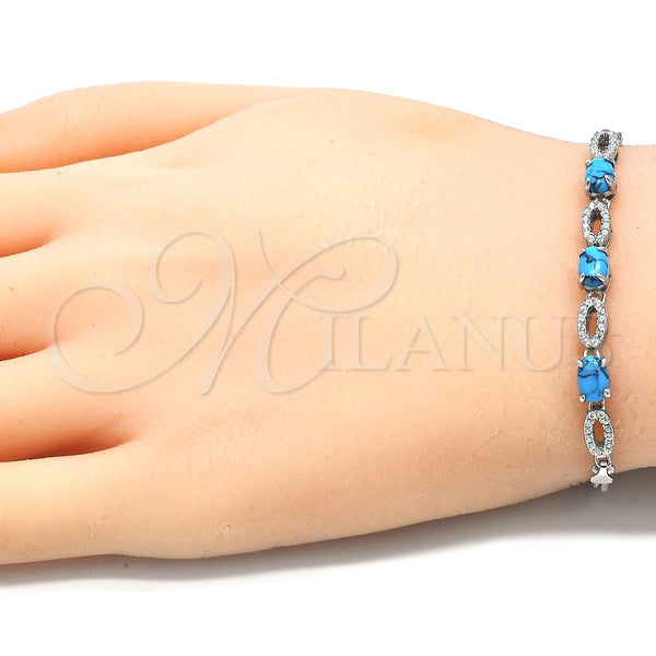 Pulsera Elegante 03.286.0017.07 Plata Rodinada, con Zirconia Cubica Turquoise y Cristal Blanca, Pulido, Rodinado (Grosor 02 MM, 7 Pulgadas de Largo)