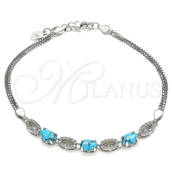 Pulsera Elegante 03.286.0017.07 Plata Rodinada, con Zirconia Cubica Turquoise y Cristal Blanca, Pulido, Rodinado (Grosor 02 MM, 7 Pulgadas de Largo)