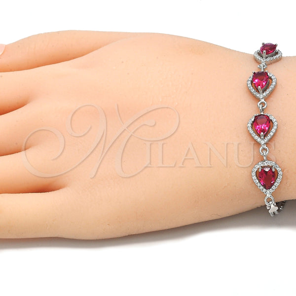 Pulsera Elegante 03.286.0018.3.07 Plata Rodinada, Diseño de Gota, con Zirconia Cubica Rubi y Cristal Blanca, Pulido, Rodinado (Grosor 02 MM, 7 Pulgadas de Largo)