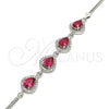 Pulsera Elegante 03.286.0018.3.07 Plata Rodinada, Diseño de Gota, con Zirconia Cubica Rubi y Cristal Blanca, Pulido, Rodinado (Grosor 02 MM, 7 Pulgadas de Largo)