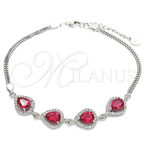 Pulsera Elegante 03.286.0018.3.07 Plata Rodinada, Diseño de Gota, con Zirconia Cubica Rubi y Cristal Blanca, Pulido, Rodinado (Grosor 02 MM, 7 Pulgadas de Largo)