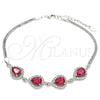 Pulsera Elegante 03.286.0018.3.07 Plata Rodinada, Diseño de Gota, con Zirconia Cubica Rubi y Cristal Blanca, Pulido, Rodinado (Grosor 02 MM, 7 Pulgadas de Largo)