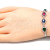 Pulsera Elegante 03.286.0018.4.07 Plata Rodinada, Diseño de Gota, con Zirconia Cubica Multicolor y Cristal Blanca, Pulido, Rodinado (Grosor 02 MM, 7 Pulgadas de Largo)