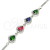 Pulsera Elegante 03.286.0018.4.07 Plata Rodinada, Diseño de Gota, con Zirconia Cubica Multicolor y Cristal Blanca, Pulido, Rodinado (Grosor 02 MM, 7 Pulgadas de Largo)