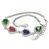 Pulsera Elegante 03.286.0018.4.07 Plata Rodinada, Diseño de Gota, con Zirconia Cubica Multicolor y Cristal Blanca, Pulido, Rodinado (Grosor 02 MM, 7 Pulgadas de Largo)