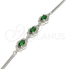 Pulsera Elegante 03.286.0020.2.07 Plata Rodinada, con Zirconia Cubica Verde y Micro Pave Blanca, Pulido, Rodinado (Grosor 02 MM, 7 Pulgadas de Largo)
