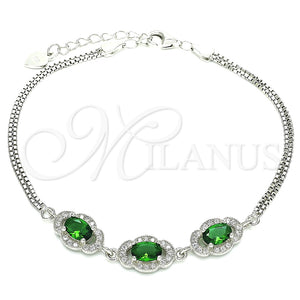 Pulsera Elegante 03.286.0020.2.07 Plata Rodinada, con Zirconia Cubica Verde y Micro Pave Blanca, Pulido, Rodinado (Grosor 02 MM, 7 Pulgadas de Largo)