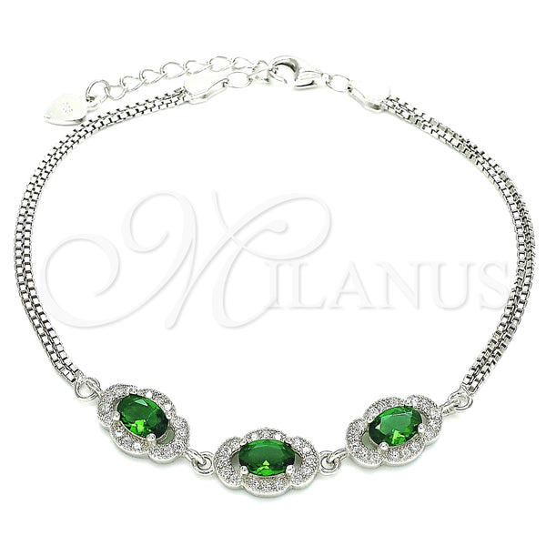 Pulsera Elegante 03.286.0020.2.07 Plata Rodinada, con Zirconia Cubica Verde y Micro Pave Blanca, Pulido, Rodinado (Grosor 02 MM, 7 Pulgadas de Largo)