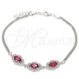 Pulsera Elegante 03.286.0020.3.07 Plata Rodinada, con Zirconia Cubica Rubi y Micro Pave Blanca, Pulido, Rodinado (Grosor 02 MM, 7 Pulgadas de Largo)