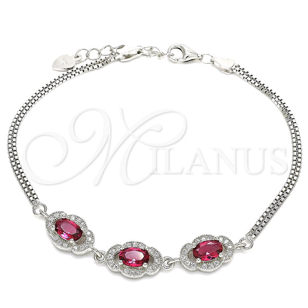 Pulsera Elegante 03.286.0020.3.07 Plata Rodinada, con Zirconia Cubica Rubi y Micro Pave Blanca, Pulido, Rodinado (Grosor 02 MM, 7 Pulgadas de Largo)