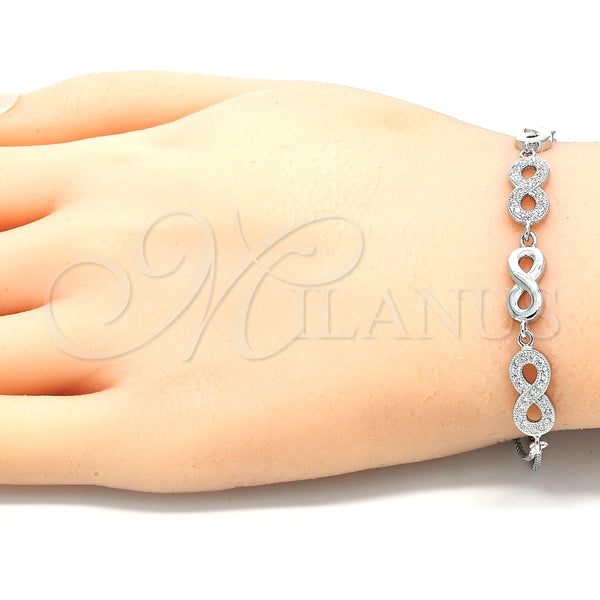 Pulsera Elegante 03.286.0022.08 Plata Rodinada, Diseño de Infinito, con Micro Pave Blanca, Pulido, Rodinado (Grosor 02 MM, 8 Pulgadas de Largo)