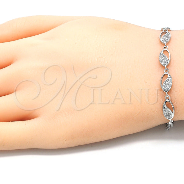 Pulsera Elegante 03.286.0023.07 Plata Rodinada, con Zirconia Cubica Blanca, Pulido, Rodinado (Grosor 02 MM, 7 Pulgadas de Largo)