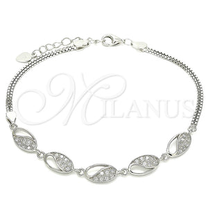 Pulsera Elegante 03.286.0023.07 Plata Rodinada, con Zirconia Cubica Blanca, Pulido, Rodinado (Grosor 02 MM, 7 Pulgadas de Largo)