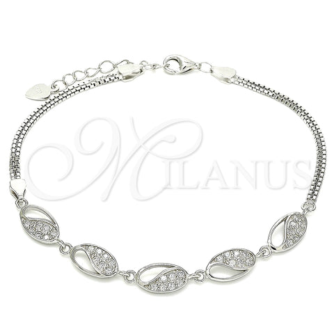 Pulsera Elegante 03.286.0023.07 Plata Rodinada, con Zirconia Cubica Blanca, Pulido, Rodinado (Grosor 02 MM, 7 Pulgadas de Largo)