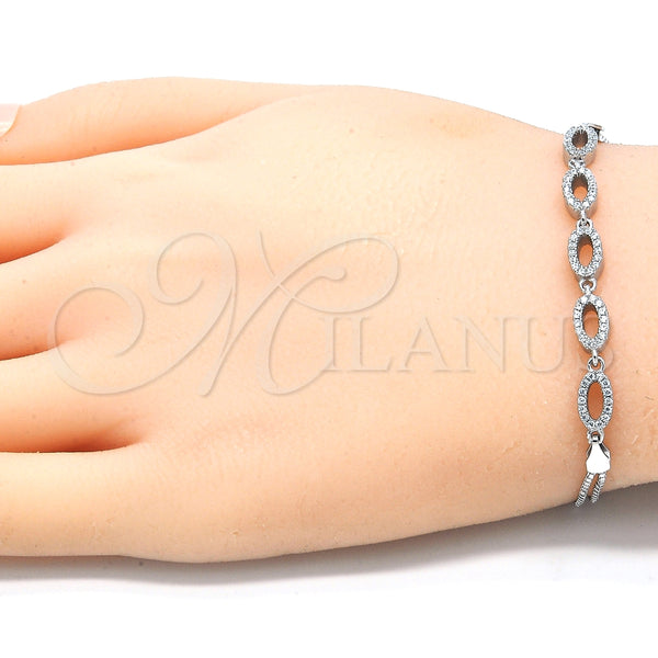 Pulsera Elegante 03.286.0024.07 Plata Rodinada, con Zirconia Cubica Blanca, Pulido, Rodinado (Grosor 02 MM, 7 Pulgadas de Largo)