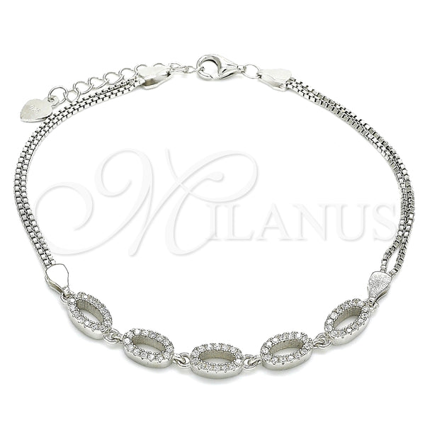 Pulsera Elegante 03.286.0024.07 Plata Rodinada, con Zirconia Cubica Blanca, Pulido, Rodinado (Grosor 02 MM, 7 Pulgadas de Largo)