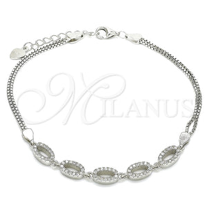Pulsera Elegante 03.286.0024.07 Plata Rodinada, con Zirconia Cubica Blanca, Pulido, Rodinado (Grosor 02 MM, 7 Pulgadas de Largo)