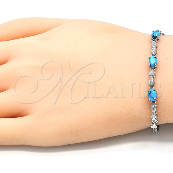 Pulsera Elegante 03.286.0025.07 Plata Rodinada, con Zirconia Cubica Turquoise y Micro Pave Blanca, Pulido, Rodinado (Grosor 02 MM, 7 Pulgadas de Largo)