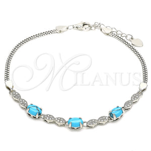 Pulsera Elegante 03.286.0025.07 Plata Rodinada, con Zirconia Cubica Turquoise y Micro Pave Blanca, Pulido, Rodinado (Grosor 02 MM, 7 Pulgadas de Largo)