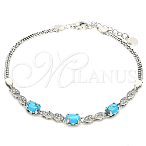 Pulsera Elegante 03.286.0025.07 Plata Rodinada, con Zirconia Cubica Turquoise y Micro Pave Blanca, Pulido, Rodinado (Grosor 02 MM, 7 Pulgadas de Largo)