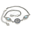 Pulsera Elegante 03.286.0026.07 Plata Rodinada, Diseño de Ojo Griego, con Zirconia Cubica Zafiro Azul y Blanca, Esmaltado Turquesa, Rodinado (Grosor 02 MM, 7 Pulgadas de Largo)