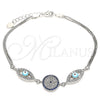 Pulsera Elegante 03.286.0026.07 Plata Rodinada, Diseño de Ojo Griego, con Zirconia Cubica Zafiro Azul y Blanca, Esmaltado Turquesa, Rodinado (Grosor 02 MM, 7 Pulgadas de Largo)