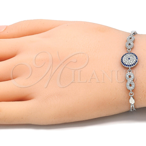 Pulsera Elegante 03.286.0028.07 Plata Rodinada, Diseño de Infinito, con Micro Pave Zafiro Azul y Blanca, Pulido, Rodinado (Grosor 02 MM, 7 Pulgadas de Largo)