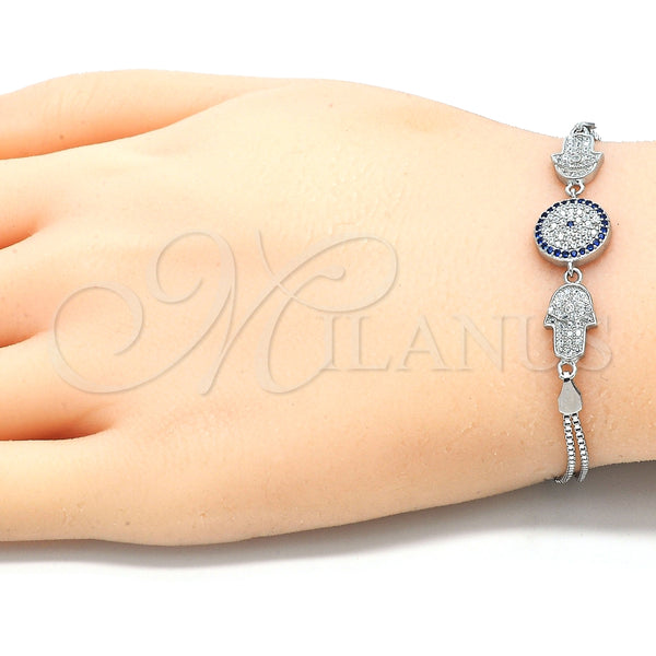 Pulsera Elegante 03.286.0029.07 Plata Rodinada, Diseño de Mano de Dios, con Micro Pave Zafiro Azul y Blanca, Pulido, Rodinado (Grosor 02 MM, 7 Pulgadas de Largo)