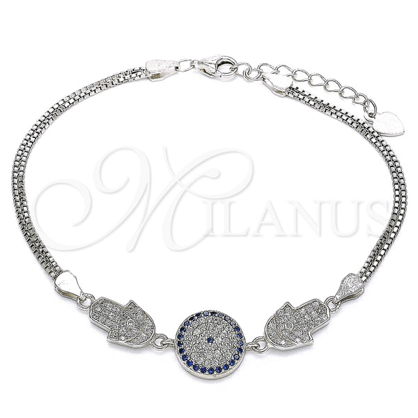 Pulsera Elegante 03.286.0029.07 Plata Rodinada, Diseño de Mano de Dios, con Micro Pave Zafiro Azul y Blanca, Pulido, Rodinado (Grosor 02 MM, 7 Pulgadas de Largo)