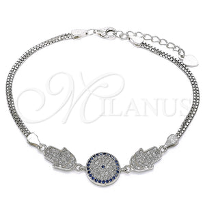 Pulsera Elegante 03.286.0029.07 Plata Rodinada, Diseño de Mano de Dios, con Micro Pave Zafiro Azul y Blanca, Pulido, Rodinado (Grosor 02 MM, 7 Pulgadas de Largo)