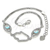 Pulsera Elegante 03.286.0030.07 Plata Rodinada, Diseño de Mano de Dios y Ojo Griego, con Zirconia Cubica Blanca, Esmaltado Turquesa, Rodinado (Grosor 02 MM, 7 Pulgadas de Largo)