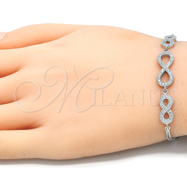 Pulsera Elegante 03.286.0032.07 Plata Rodinada, Diseño de Infinito, con Micro Pave Blanca, Pulido, Rodinado (Grosor 02 MM, 7 Pulgadas de Largo)