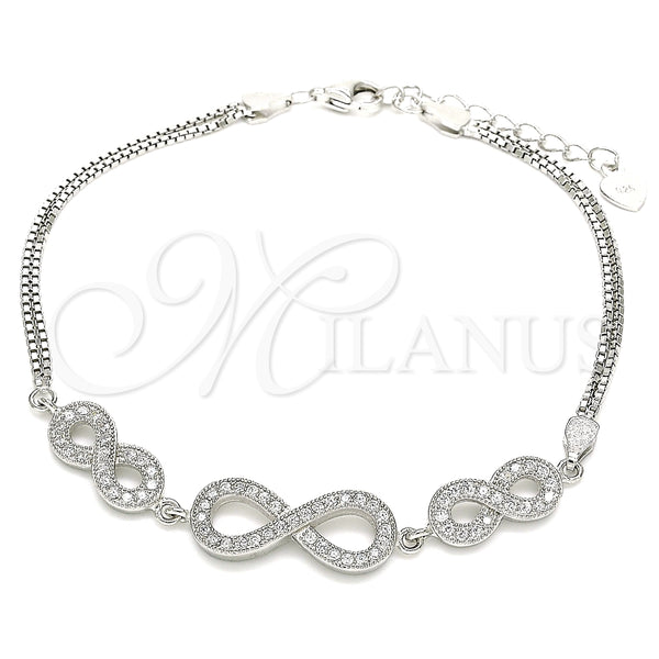 Pulsera Elegante 03.286.0032.07 Plata Rodinada, Diseño de Infinito, con Micro Pave Blanca, Pulido, Rodinado (Grosor 02 MM, 7 Pulgadas de Largo)