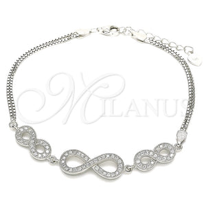 Pulsera Elegante 03.286.0032.07 Plata Rodinada, Diseño de Infinito, con Micro Pave Blanca, Pulido, Rodinado (Grosor 02 MM, 7 Pulgadas de Largo)