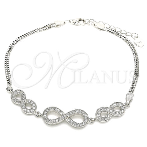 Pulsera Elegante 03.286.0032.07 Plata Rodinada, Diseño de Infinito, con Micro Pave Blanca, Pulido, Rodinado (Grosor 02 MM, 7 Pulgadas de Largo)