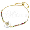 Pulsera Bolo Ajustable 03.63.2104.11 Oro Laminado, Diseño de Ancla, con Blanca and Multicolor Zirconia Cubica, Pulido, Tono Dorado (01 MM Thickness, 11 Inches Length)