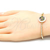 Pulsera Bolo Ajustable 03.63.2105.1.10 Oro Laminado, Diseño de Cruz, con Verde and Multicolor Zirconia Cubica, Pulido, Tono Dorado (01 MM Thickness, 10 Inches Length)